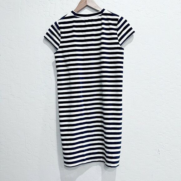 Madewell Blue White Stripe Print Velour Velvet Pullover Tee Midi Dress Small EUC - Picture 5 of 8